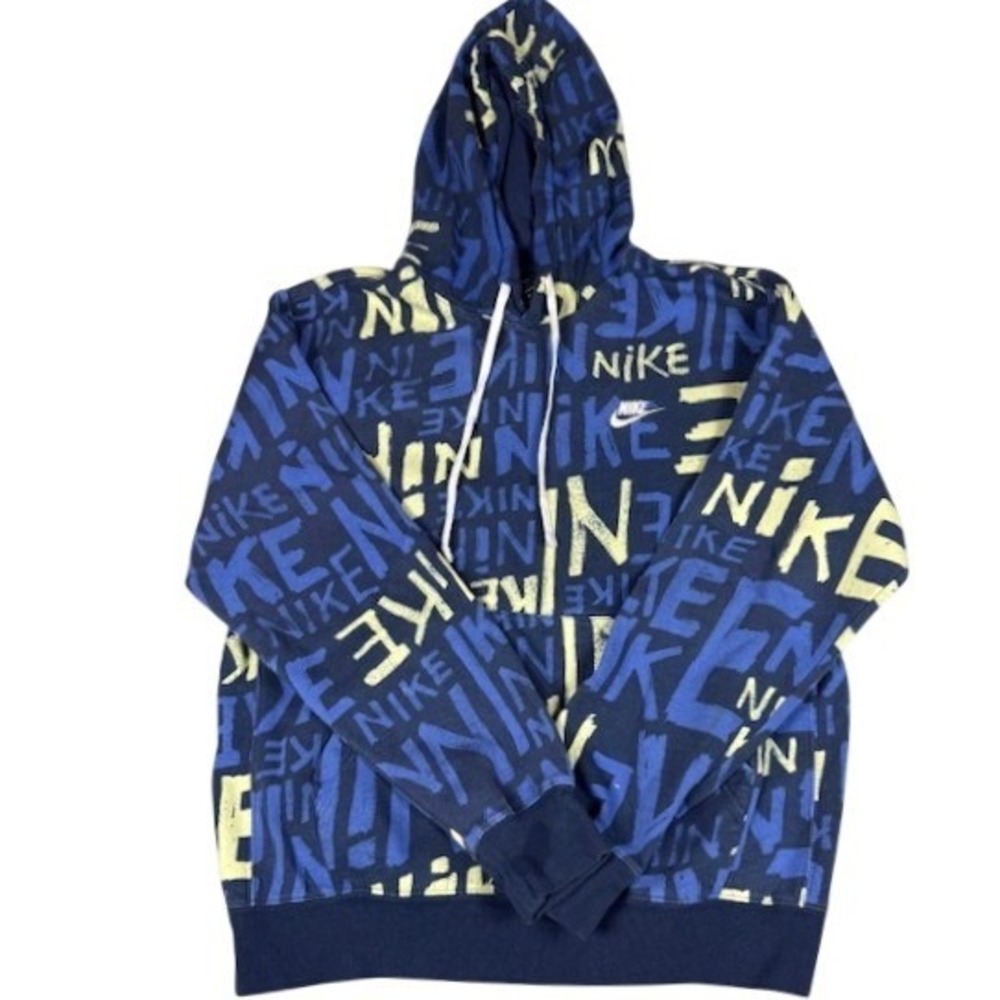 Nike Hoodie Men's Med All Over‎ Print Graffiti Logo Pullover Fleece Retro Style